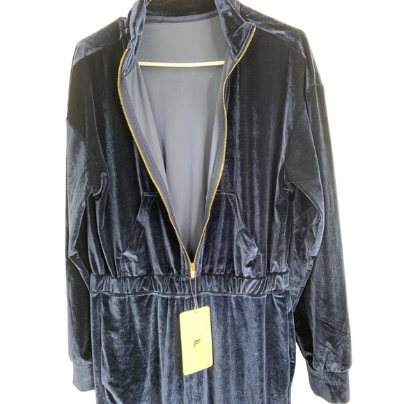 Fabletics Velour Zip-Up Wide Leg Onesie L Navy Jumpsuit RGG10698 NWT Mock Neck - Picture 5 of 13